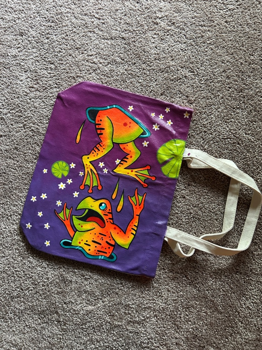 Purple Frog Graphic Canvas Tote Bag